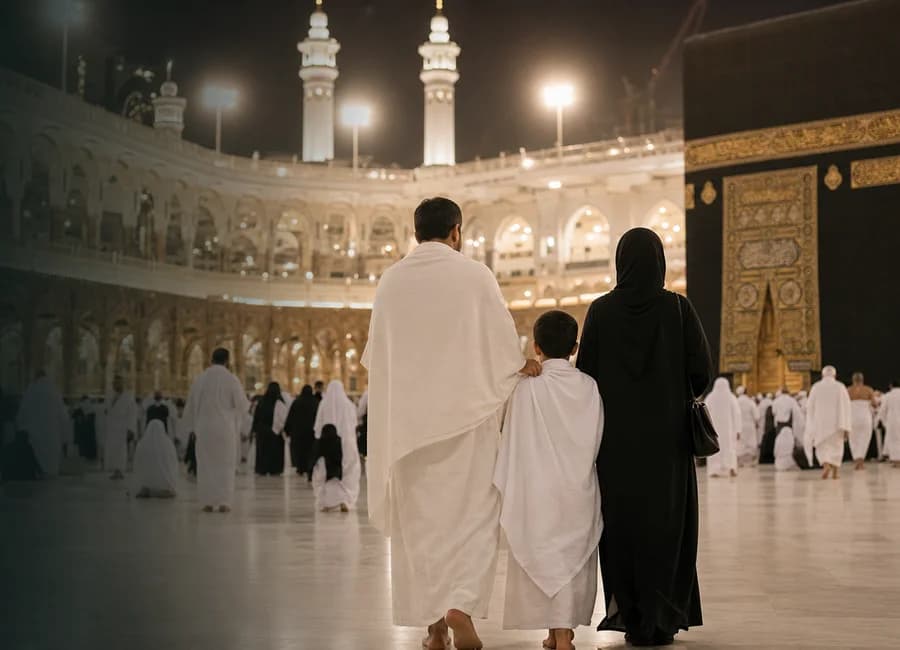 Family pilgrims at Masjid al-Haram during Umrah