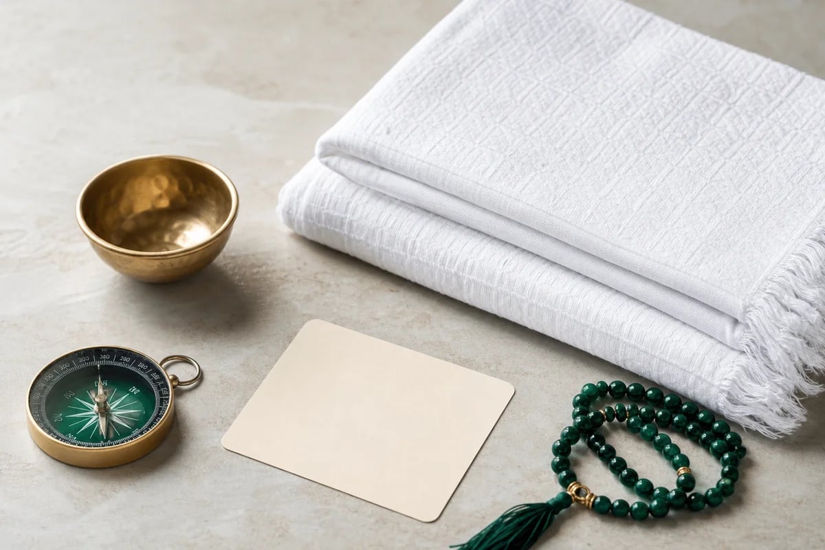 White Ihram cloth and pilgrimage essentials